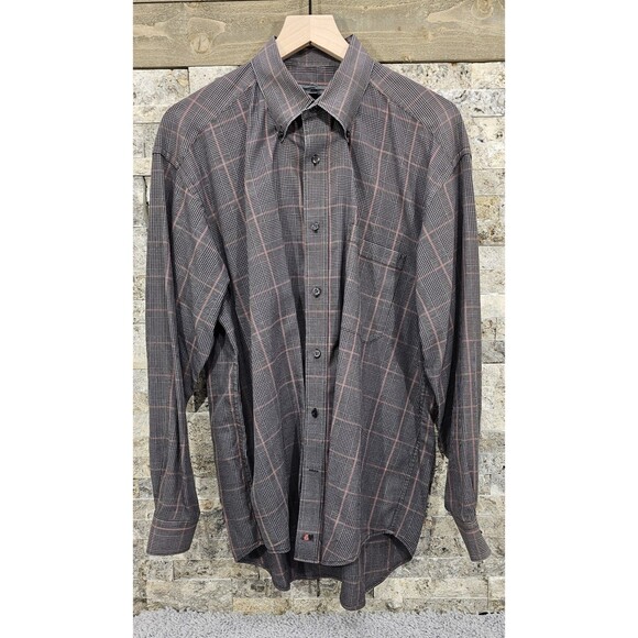 Johnston & Murphy Shirt Long Sleeve Black Glen Plaid Check Button Down Men's L - Picture 1 of 9
